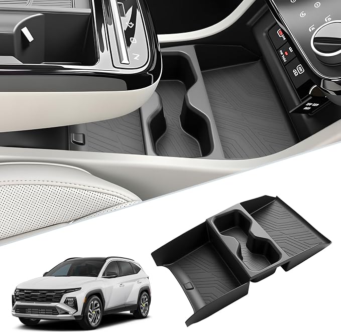 SKTU 2025 2026 Tucson Center Console Organizer for 2025 2026 Hyundai Tucson Limited/Hybrid Console Tray Hyundai Tucson 2025 2026 Accessories Lower Console Tray with Cup Holder (Limited/Hybrid Only)