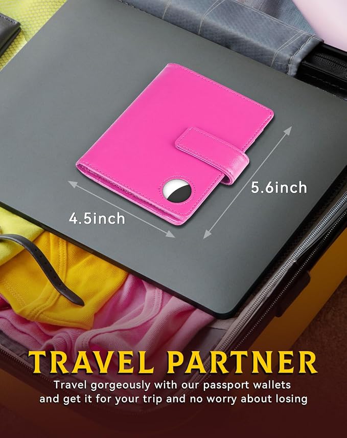 Passport Holder Wallet Cover Case for Women and Men,RFID Blocking,Passport Case with AirTag Slot,Travel Accessories (Pink)