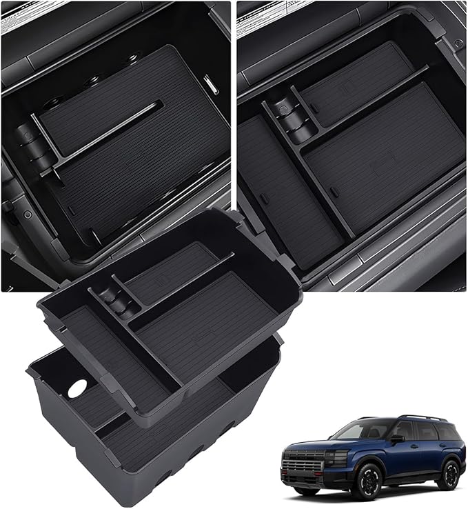 Double Layer Center Console Organizer Tray Storage Box for Hyundai Palisade 2026 (Only fit 7-Seater with Dual-Opening Center Console), Interior Accessories Insert Tray for 2026 Palisade, Black