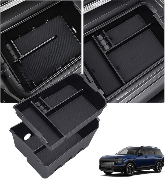 Double Layer Center Console Organizer Tray Storage Box for Hyundai Palisade 2026 (Only fit 7-Seater with Dual-Opening Center Console), Interior Accessories Insert Tray for 2026 Palisade, Black
