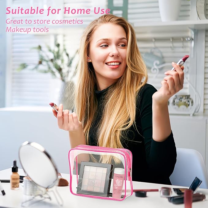 6pcs Clear Cosmetic Bags, TSA Approved Toiletry Bag Set Crystal Clear Travel Beach Essentials Bag Organization PVC, Clear Makeup Bags Luggage Pouch Carry on Airport Airline Compliant Bag Women Men
