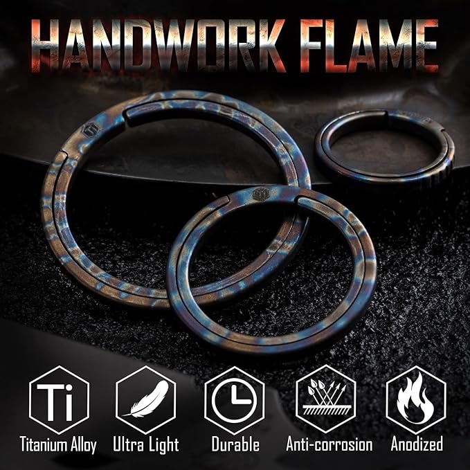 KeyUnity Titanium Flat Key Rings, 33/25/17.5mm Side Pushing Split Ring for Key Carabiner Flashlight Knife Dog ID Collar Tag