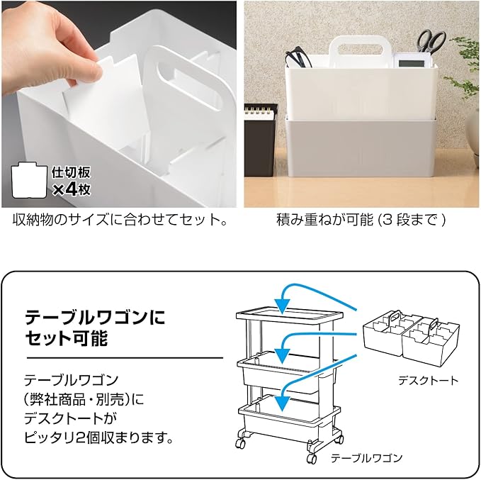 JEJ Astage Storage Box, Desk Tote, Desk Organizer, Stacked, Made in Japan, Blue, Width 10.2 x Depth 7.4 x Height 5.7 inches (26 x 18.8 x 14.5 cm)