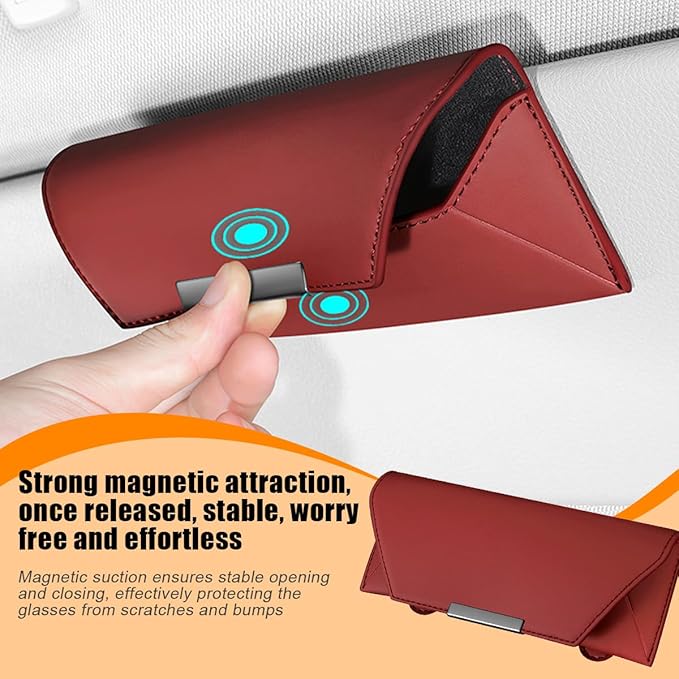Osilly Car Sunglasses Holder, Sun Visor Eyeglasses Protective Storage Case with Hidden Magnetic Closure (Wine Red)