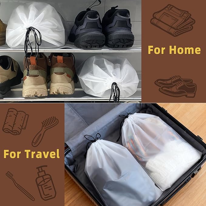 12 PCS Clear Shoe Bags for Travel, 11.8" x 15.7" Travel Shoe Bags for Storage and Packing, Waterproof Drawstring Shoe Bag for Traveling, Travel Essentials for Women and Men