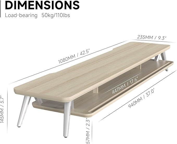 Fenge Dual Monitor Stand, Monitor Stands Riser for 2 Monitors, 42.5 Inch Monitor Stands Shelf with 12 Color LED Light for Office Desk