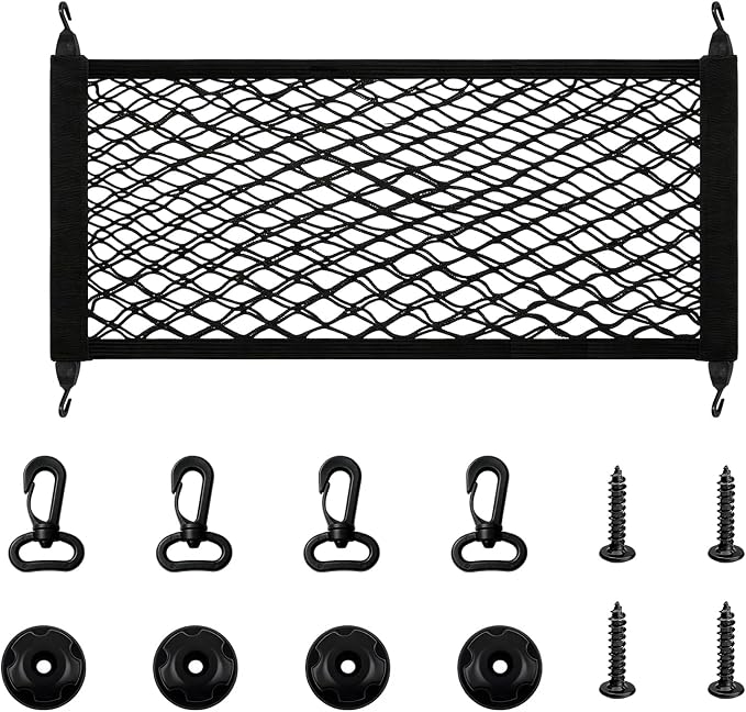 Car Rear Cargo Net, Adjustable Elastic Trunk Storage Net with Mounting Screws & Hooks, Envelope Style Mesh Organizer Cargo Netting for SUV Pickup Truck, Car Accessories (Small)