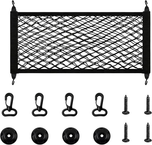 Car Rear Cargo Net, Adjustable Elastic Trunk Storage Net with Mounting Screws & Hooks, Envelope Style Mesh Organizer Cargo Netting for SUV Pickup Truck, Car Accessories (Small)