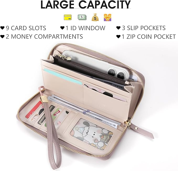 Pomelo Best Womens Wallet RFID Blocking Leather Multi Credit Card Large Capacity Wristlet Zip Around Long Wallets for Lady