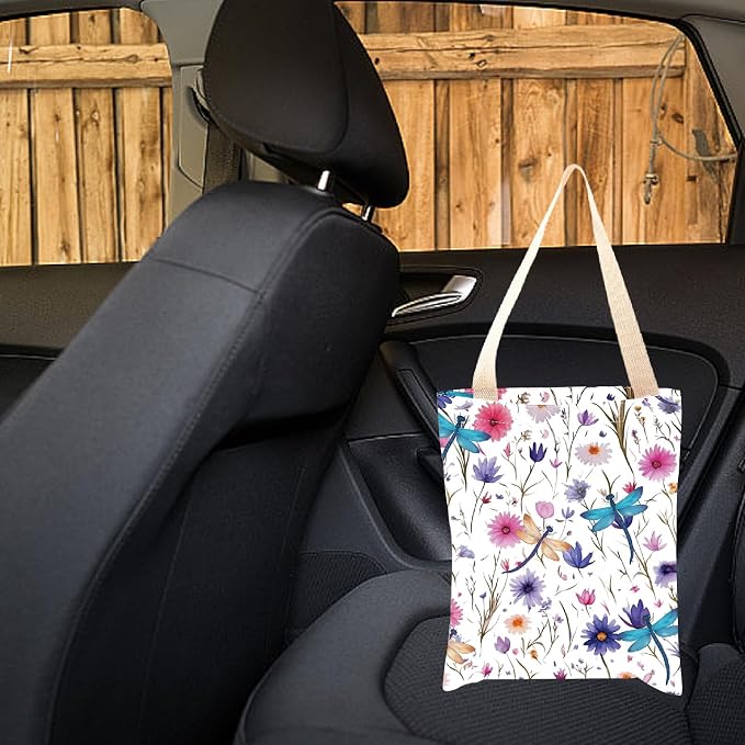 CREATCABIN Dragonfly Car Trash Bag Hanging Car Garbage Bag ac Seat Organizer Trash Can Bin Cute Printed One-Handed Strap Garbage for Car Accessories Vehicle Travelling Camping Outdoor 11.8x9.84 Inch