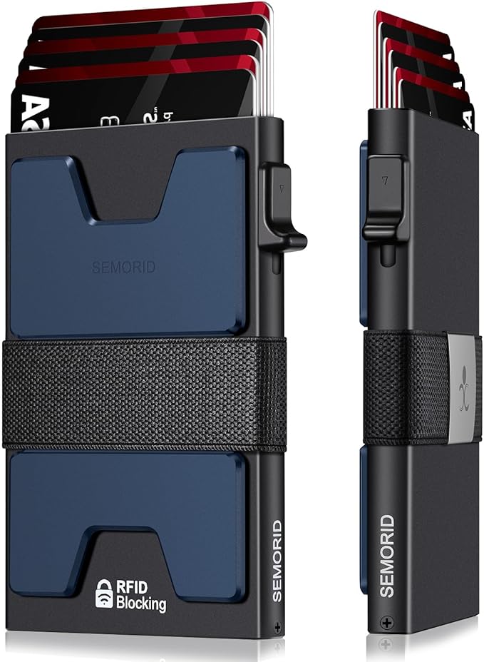 SEMORID Slim Aluminum Card Holder Wallet for Men, Durable Expandable Backplate, RFID Blocking Minimalist Metal Pop Up Wallet, Holds 12+ Cards Plus Cash