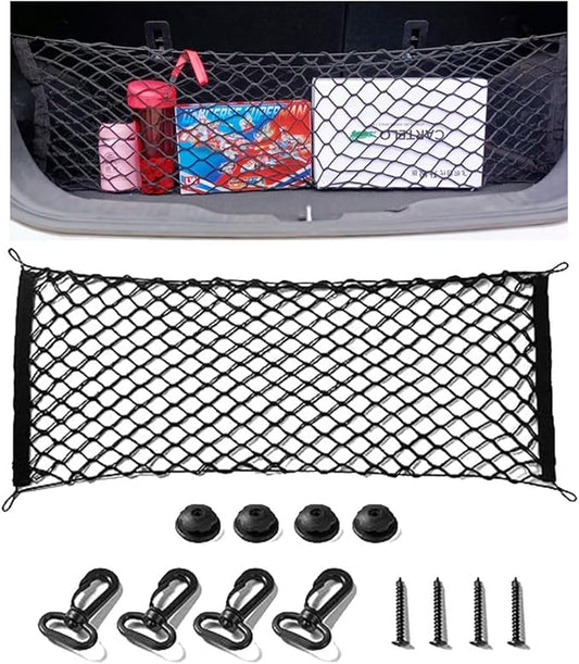 Cargo Net Stretchable, Adjustable Elastic Trunk Cargo Organizer Net Storage Organizer Net with Hooks, Universal Car Accessory for Cars, Trucks, SUVs