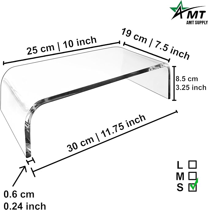 Mnixy AMT Premium Acrylic Clear Monitor Riser Laptop/PC/Multimedia Monitor Stand for Home Office (Small- 2 Pack)