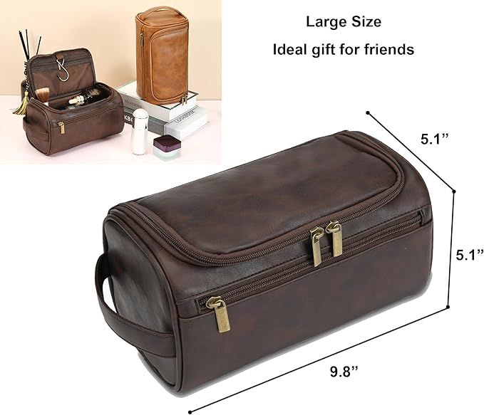 Toiletry Bag for Men, Travel Shaving Dopp Kit Water-resistant Bathroom Toiletries Organizer PU Leather Cosmetic Bags