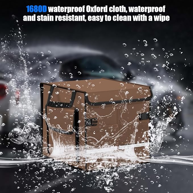 Car Trunk Organizer, Collapsible Multi Compartment Waterproof Sturdy Vehicle Trunk Container Box, Sturdy Automotive Interior Storage Organization, Universal for SUV Caravan Truck (Coffee)