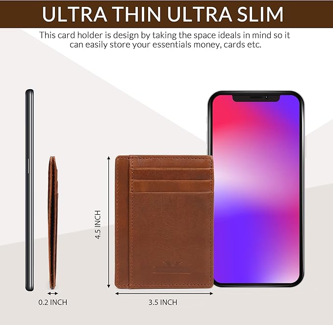 Ultra Slim Leather Wallet Just 0.12 Thick, 6 Card Slots, RFID Blocking, Soft, Durable, Minimalist Genuine Leather, Credit Card Holder for Men & Women Great Gift