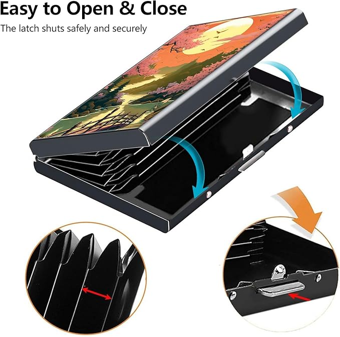 Credit Card Holder, Japanese Cherry Blossom Design Mini RFID Blocking Aluminum Wallet Slim Metal Hard Case Shell Travel Wallet ID Case Small Credit Cards Case Business Cards for Women Men
