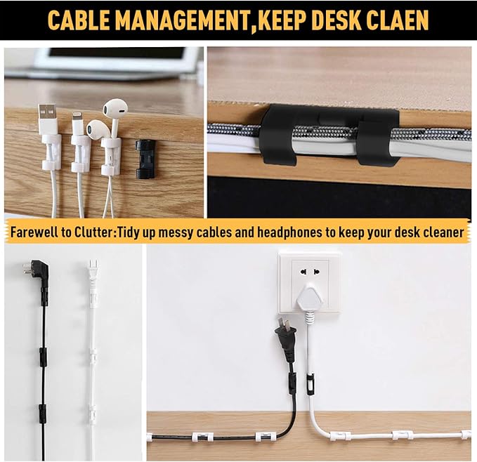 Cable Clips with Strong Self-Adhesive, XIAOXI Cable Management TV PC Wire Holder Sticky Tidy and Organizer Cord and Wires - 40 Pcs (Clear)