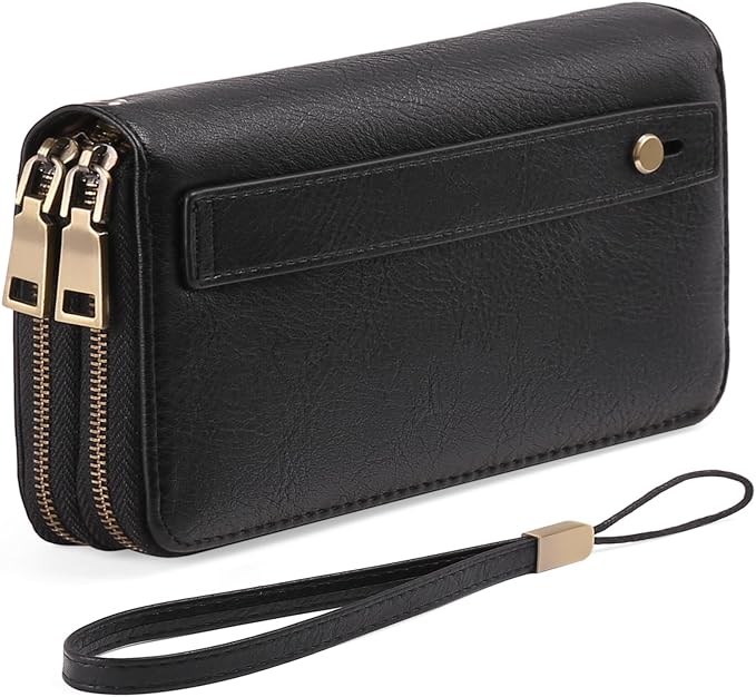 GAEKEAO Wallet for Women Clutch RFID Blocking Wristlet Leather Purse Large Capacity Credit Card Holder with Grip Hand Strap