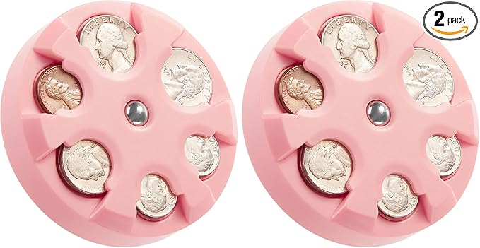JOYTUTUS Coin Holder, Portable Coin Change Organizer, Universal Coin Storage Coin Holder for Car, Wallets, Pockets (Pink) (Pack of 2)