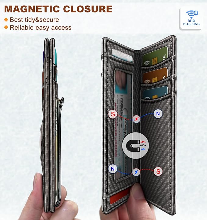 BULLIANT Men Airtag Wallet,Slim Wallet Money Clip Card Holder Magnetic Closure 12 Cards in Front Pocket RFID Blocking
