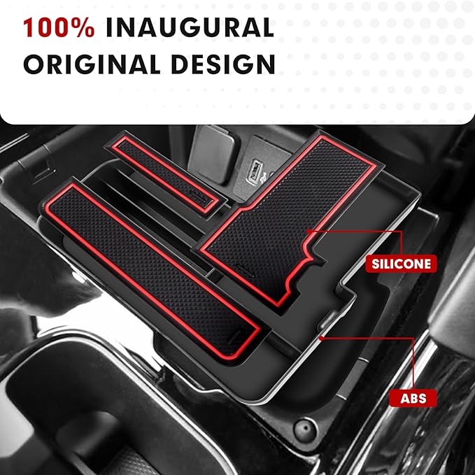 Autorder Center Console Organizer for Ford Explorer 2020 2021 2022 2023 2024 Accessories Armrest Storage Box Secondary Insert Tray with Red Mat