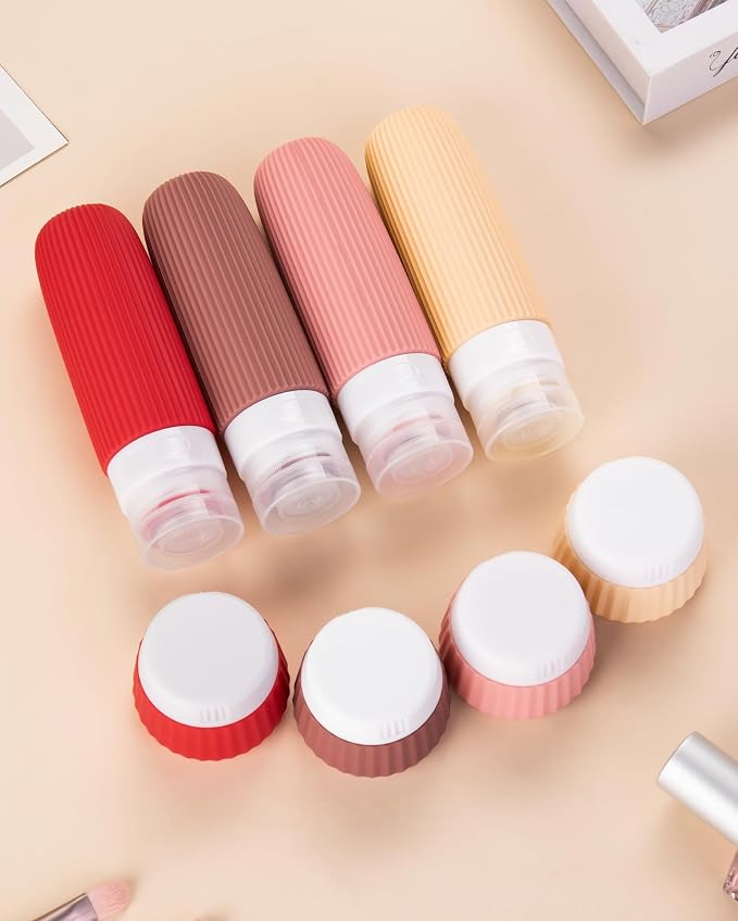 Mrsdry Travel Bottles for Toiletries 8 Pack, Tsa Approved Travel Size Toiletries 3 oz, Travel Containers for Toiletries, with Clear Bag, Leak Proof Silicone Squeezable Travel Essentials Creams Jars