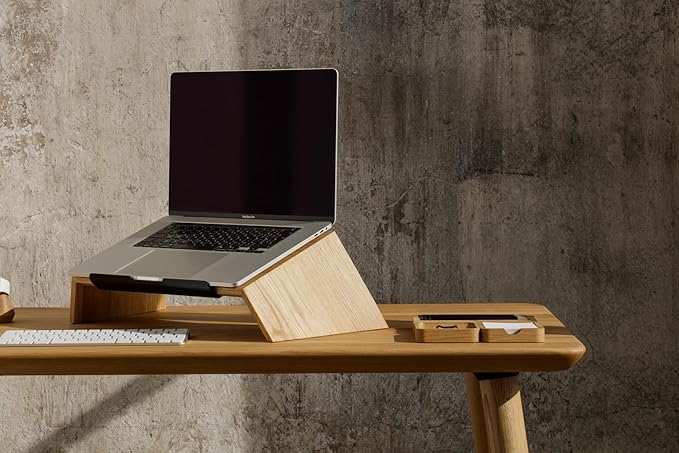 Oakywood Wooden Slanted Laptop Stand for Desk Ergonomic Laptop Desk Stand 50x25x15cm for 15-16" Laptops