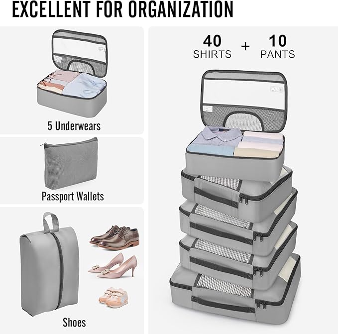 Veken 10 Set Packing Cubes for Travel Essential, Suitcase Organizer Bags in 4 Sizes, Carry-On Luggage Accessories with Large Laundry & Hanging Toiletry Bag, Must-Have for Airplane, Road Trip & Camping
