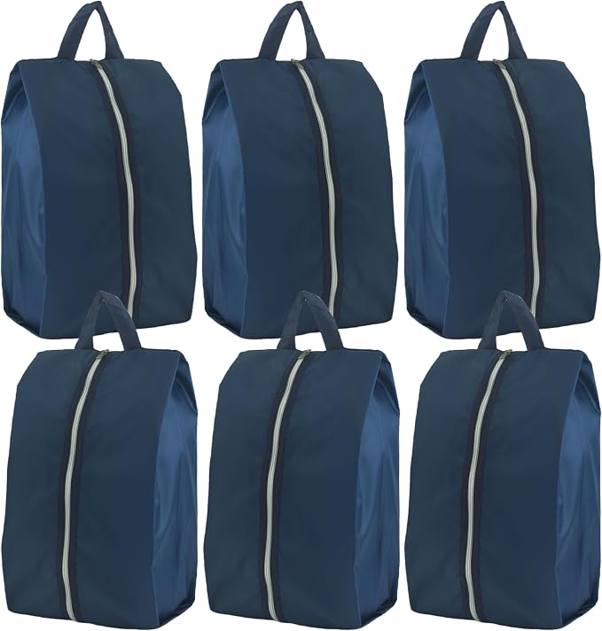 6pcs Portable Shoe Organizer, Travel Pouches with Zipper, Golf Shoe Bags, Clothes Bags, Soccer Cleats Bag Shoe Pouch for Gym, Waterproof, Odor-Resistant (Navy Blue)
