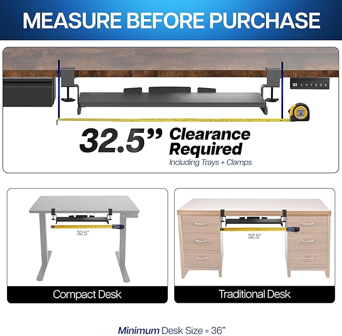 VIVO Large Clamp-on Computer Keyboard and Mouse Under Desk Slider Tray, 27 x 11 inch Pull Out Platform Drawer, Rustic Vintage Brown, MOUNT-KB05N