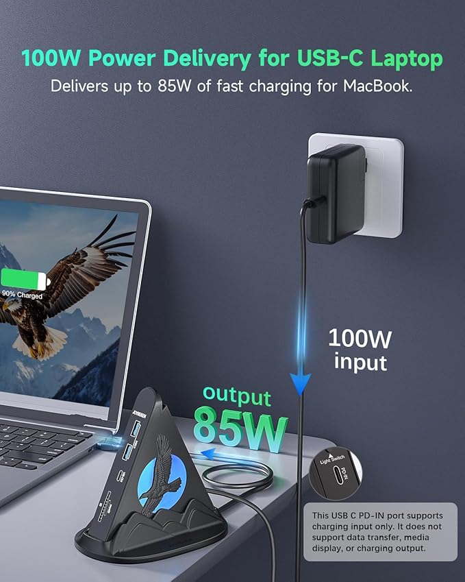 USB C Hub, 8-in-1 USB C for Laptop with 4K HDMI, PD 100W, 5Gbps USB-A 3.0 x 3 & Type C 3.0 x 1, SD/TF Card Reader, RGB Type C hub for MacBook Air/Pro, Laptop, PC, iPad, iPhone17, XPS, Surface