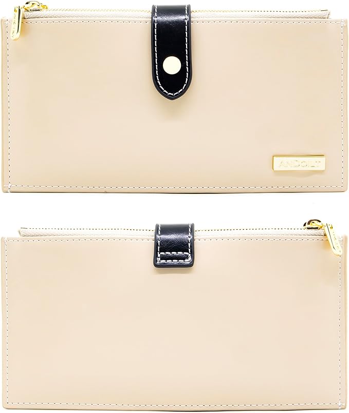 ANDOILT Women's Genuine Leather Wallet RFID Blocking Credit Card Holder Zipper Purse Cell Phone Handbag