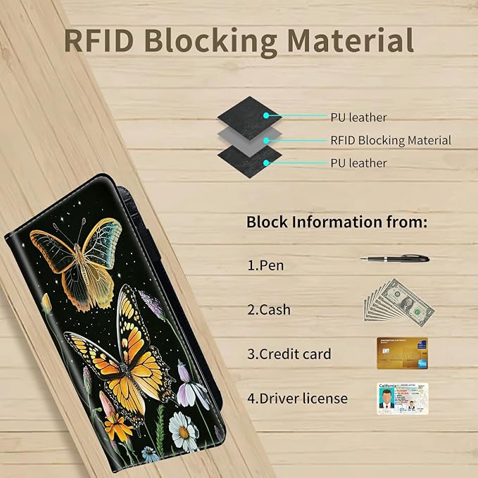 Checkbook Cover for Women & Men PU Leather Checkbook Covers for Personal Checkbook Slim Check Book Credit Card Holder Holder Wallet with RFID Blocking for Duplicate Checks,Butterflies