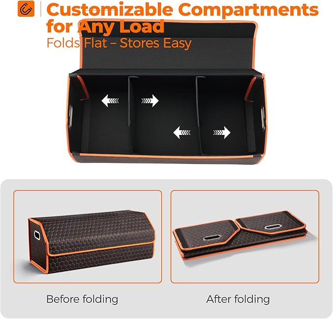 Fyzeoty Car Organizers and Storage - Trunk Organizer for Suv Car,Car Trunk Leather Storage Box,Extra Large,Magnetic Lid,Collapsible and Adjustable