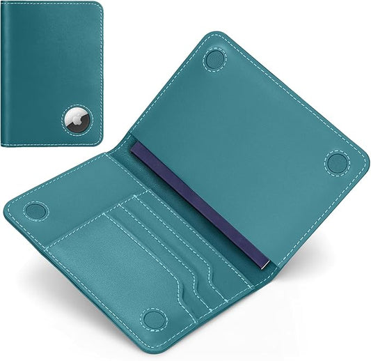 ALLIVE Passport Holder for Travel Essentials, Genuine Leather Passport Holder with AirTag Slot, RFID Blocking Passport Cover Travel Wallet, Must-Have Travel Accessories for Women Men (Lake Blue)