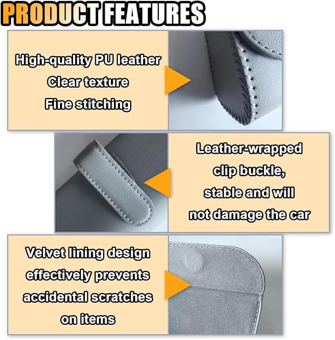 smilfuy Magnetic Leather Sunglasses Case for Car Visor Clip - Sunglasses Holder Clip for Car Sun Visor - Eyeglass Hanger Mounter Storage Box Auto Glasses Clip Holder Organizer Protective Box (Gray)