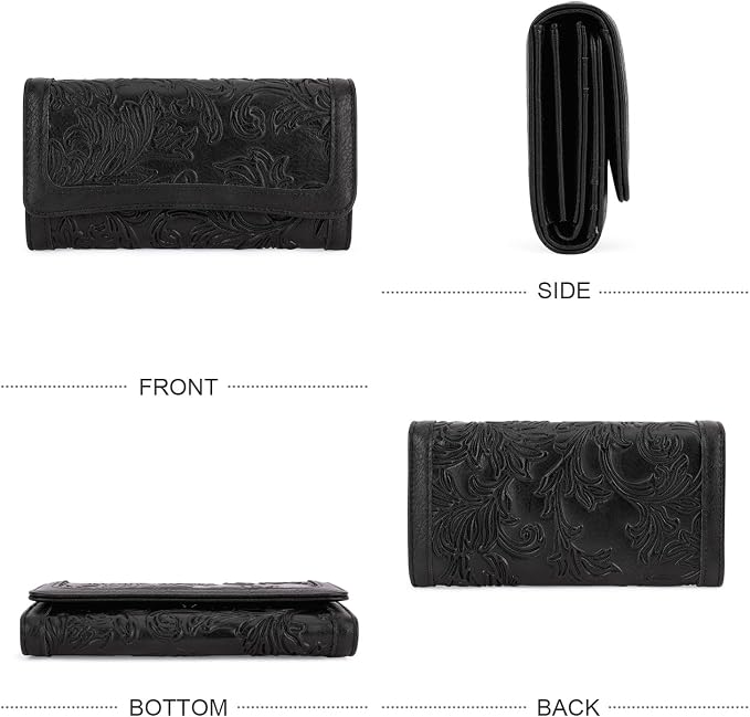 MEITRUE Women's Wallet Leather RFID Blocking Trifold Ladies Purse Embossed long Clutch Card Holder Phone Checkbook Organizer