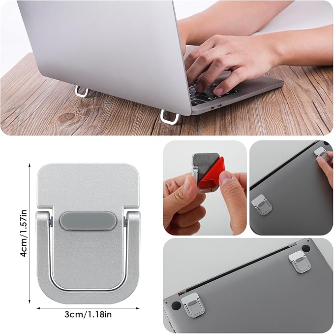 Giantree 2 Pcs Mini Portable Foldable Keyboard Stand for Desk, Invisible Laptop Stand, Self-Adhesive Keyboard Riser Feet for Most Keyboards (Silver), 10.24x4.72 inch