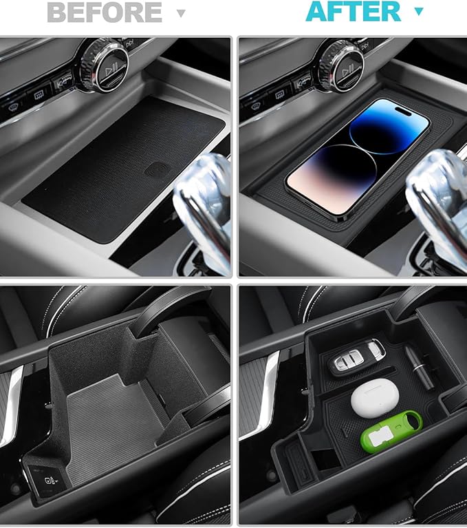 CDEFG 2Pcs for 2026 Volvo XC60 Center Console Organizer for 2026 Volvo XC60 Accessories Middle Console Tray Armrest Storage Box Wireless Charging Cover
