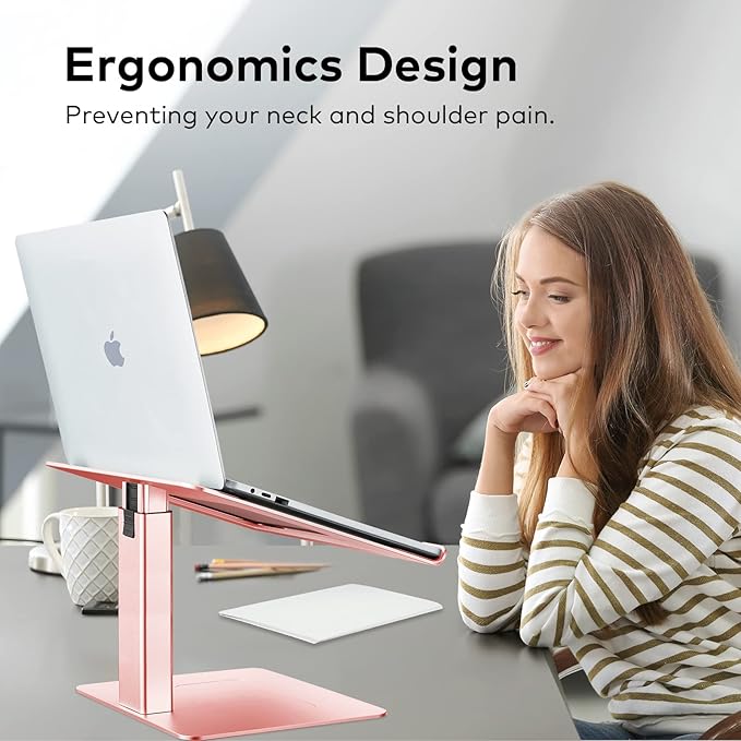 Laptop Stand for Desk, Ergonomic Aluminum Laptop Stand Adjustable Height from 7-15", Sitting and Standing Laptop Riser for 10-17" Notebook