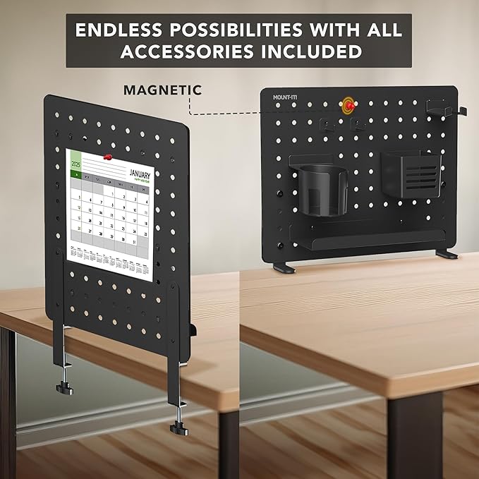 Mount-It! Clamp-On Pegboard Organizer | Adaptable Desk Storage for Home Office, Gaming & Crafting | Easily Organize Essentials with Shelf, Cup Holder & Hooks (Black)