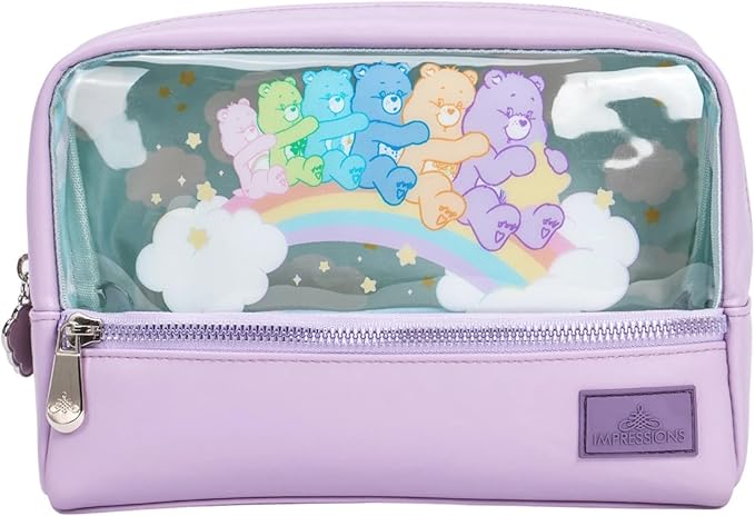 Impressions Vanity Care Bears Rainbow Cosmetic Pouch Makeup Bag With Care Bears Signature Art, Travel Makeup Bag Organizer with Vinyl Transparent Window, Two Zippered Top And Bottom Compartments