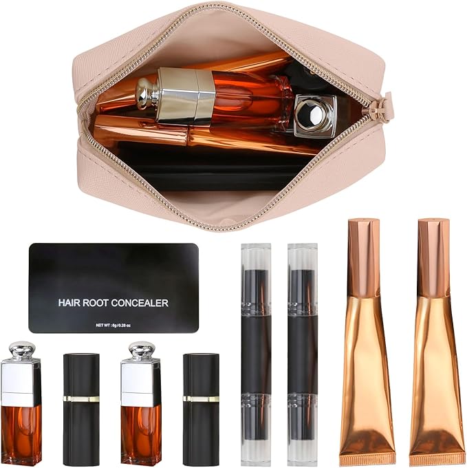 Leather Makeup Bag for Purse Travel, Portable Small Cosmetic Organizer for Women and Girls, Make up Bag with Zipper