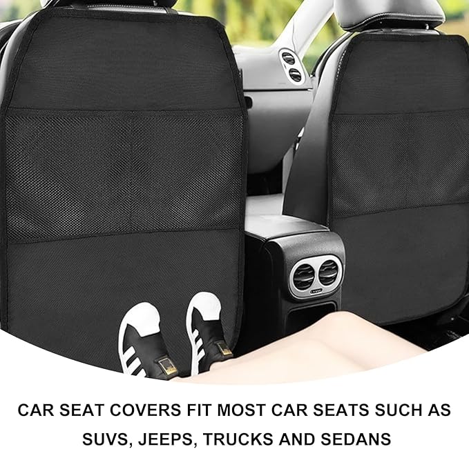 2PCS Back Seat Protector for Car, Extra Large Kick Mat Seat Back Cover with 2 Storage Pockets, Automotive Backseat Organizer Waterproof Protective Cover for Kids Pets