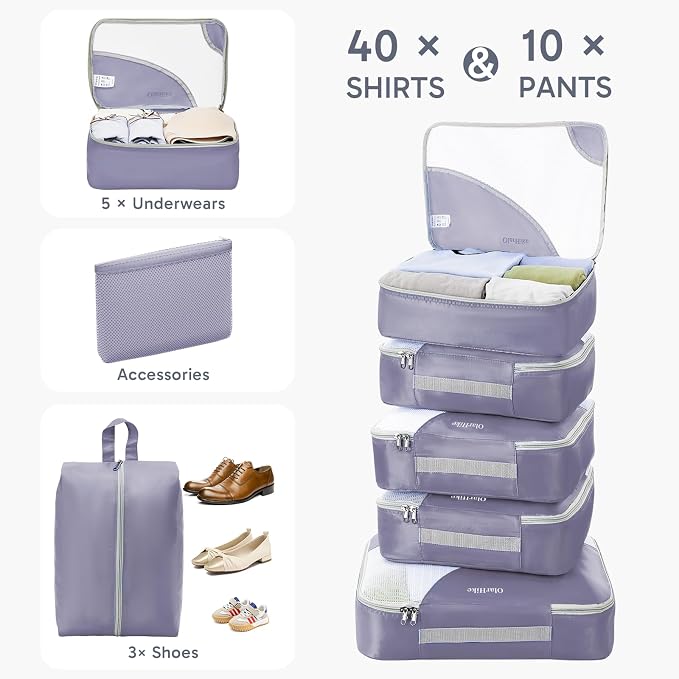 OlarHike 10 Set Packing Cubes for Travel, Gifts for Women Mom,Anti-Tearing Suitcase Organizer with Over 1000 pcs Mesh Holes,Vacation Essentials & Accessories for Cruise Ship