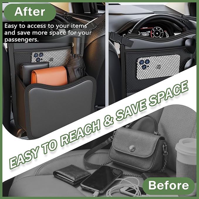 Car Seat Gap Purse Holder Leather - Between Seats Organizer, Automotive Storage for Phone Keys & Daily Essentials