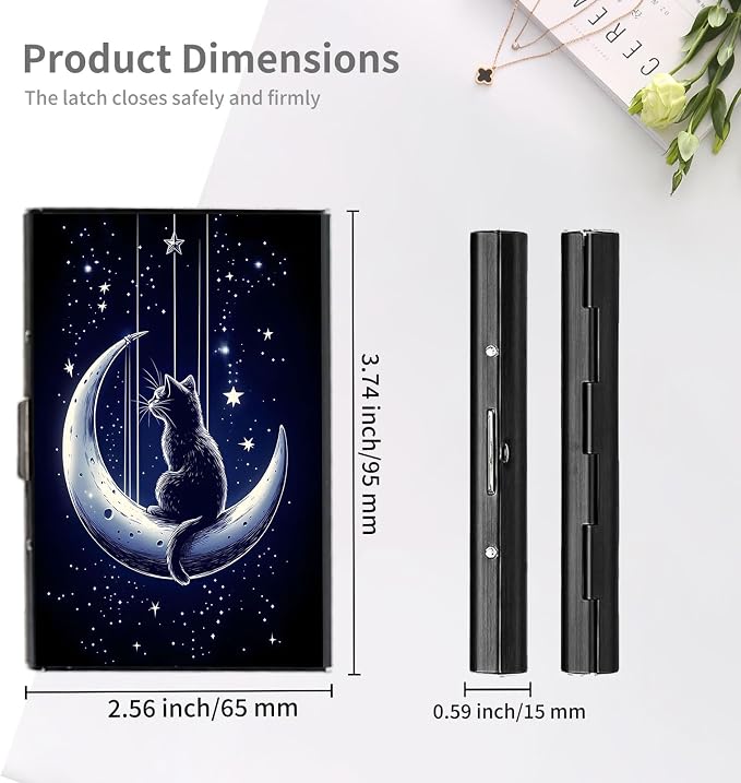 RFID Metal Wallet Credit Cards Holder Slim Mini Business Card Holder Metal ID Case Gift for Men Women,Black Cat Moon