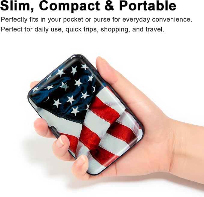 RFID Blocking Small Metal Credit Card Holder Wallet for Women Men Business Aluminum Protector Sleeves Slim Mini Cards Case (USA American Flag)
