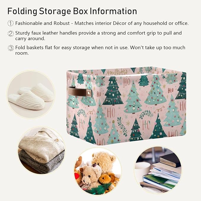 Aslsiy Storage Basket Snow Pink Christmas Tree Light (2) Nursery Bins Baby Canvas Box Clothes Shelf Basket Laundry Hampers 2 Pcs
